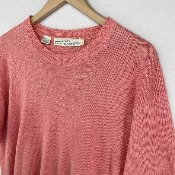 BASIC ELEMENTS Sweater Womens L Irish Linen Short Sleeve Top Pink HK VTG - Picture 6 of 11